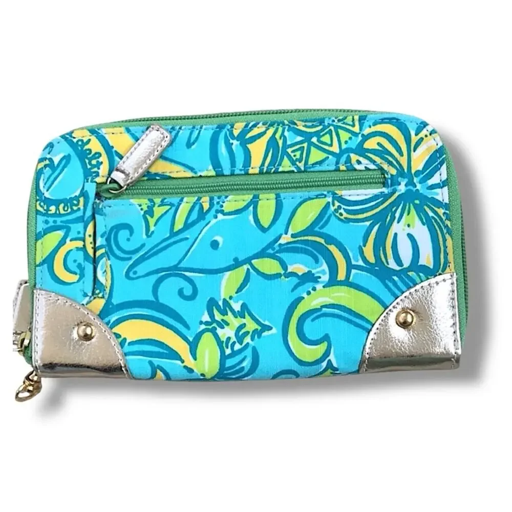LILLY PULITZER ORIGINAL AQUA, YELLOW & GREEN ZIP WALLET